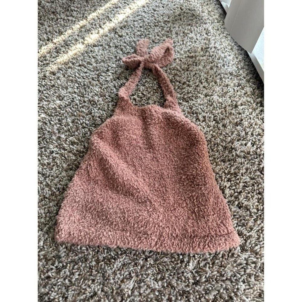 SKIMS Cozy Knit Bralette Top Rose Pink Fuzzy Halter Neck LXL